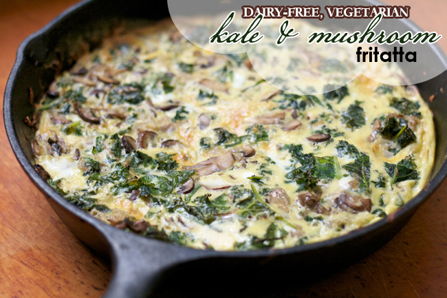 Kale and Mushroom Frittata, Dairy Free and Vegetarian